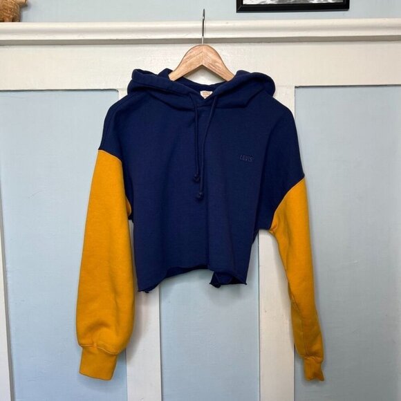 Levis Gold Tab Navy & Yellow Cropped Pullover Hoodie S - Picture 1 of 7
